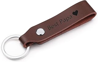 Llavero de Cuero Personalizado con Llavero de Acero Inoxidable Grabado Texto Nombre Iniciales Regalo para Hombres Novio Marido (Best Papa, Color Marrón)