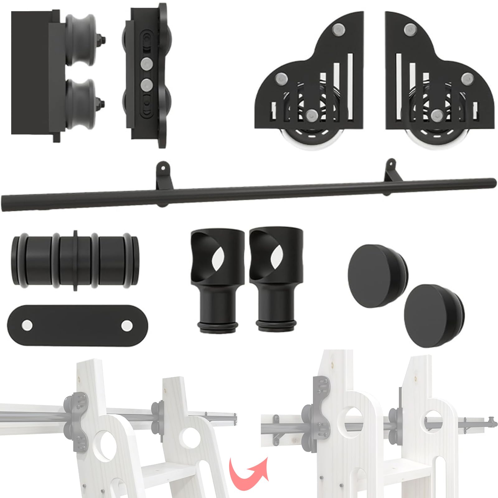 Rollbare Bibliotheksleiter Hardware Set, Einziehbares Rollen Bibliotheksleiter Schiene Mit Bodenrolle, Schwarze Runde Metallstahlrohrschiene Für Loft/Bibliothek (Ohne Leiter) (10ft/3m Track Kit)