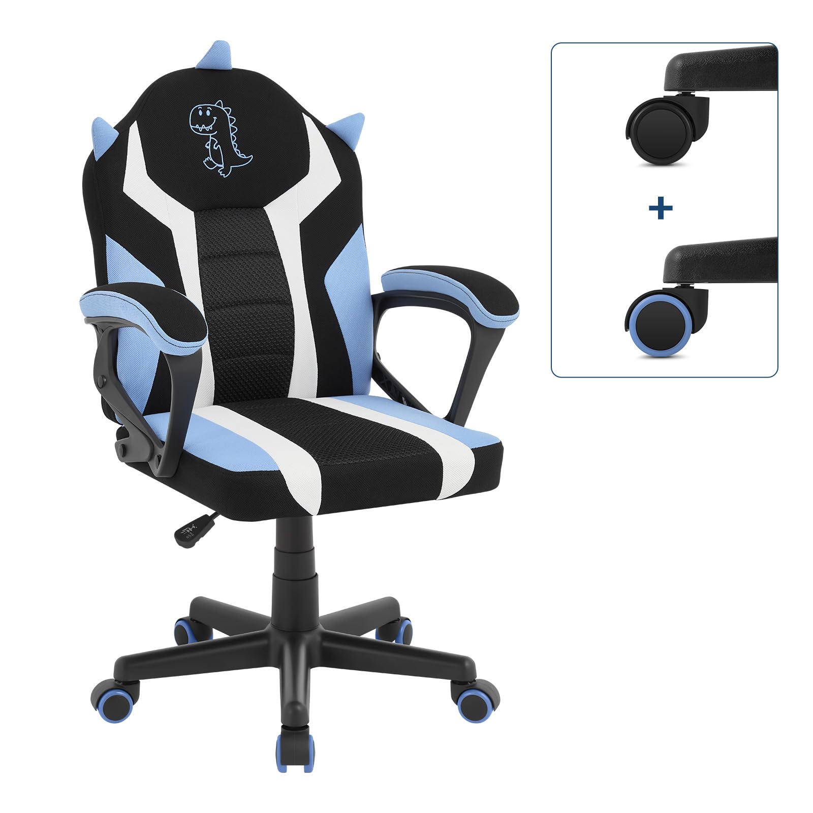 WOLTU Silla Gaming Infantil, Silla Escritorio Ergonómica con Respaldo y Reposabrazos, Sillón de Estudio para Habitación Infantil, con Ruedas de Gravedad Sustituidas, Tela de Malla, Dinosaurio