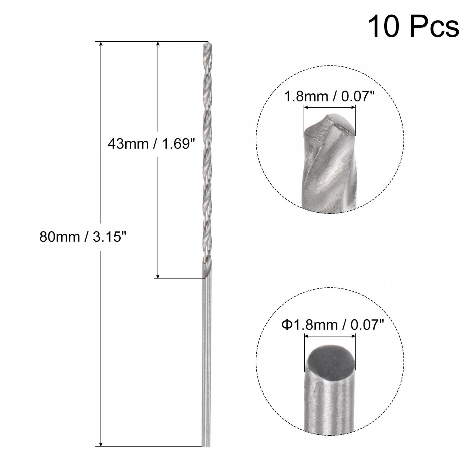 sourcing map 10 szt. 1,8 mm mini mikro wiertła spiralne stal szybkotnąca prosty trzpień ekstra długie wiertła 80 mm do stopu aluminium