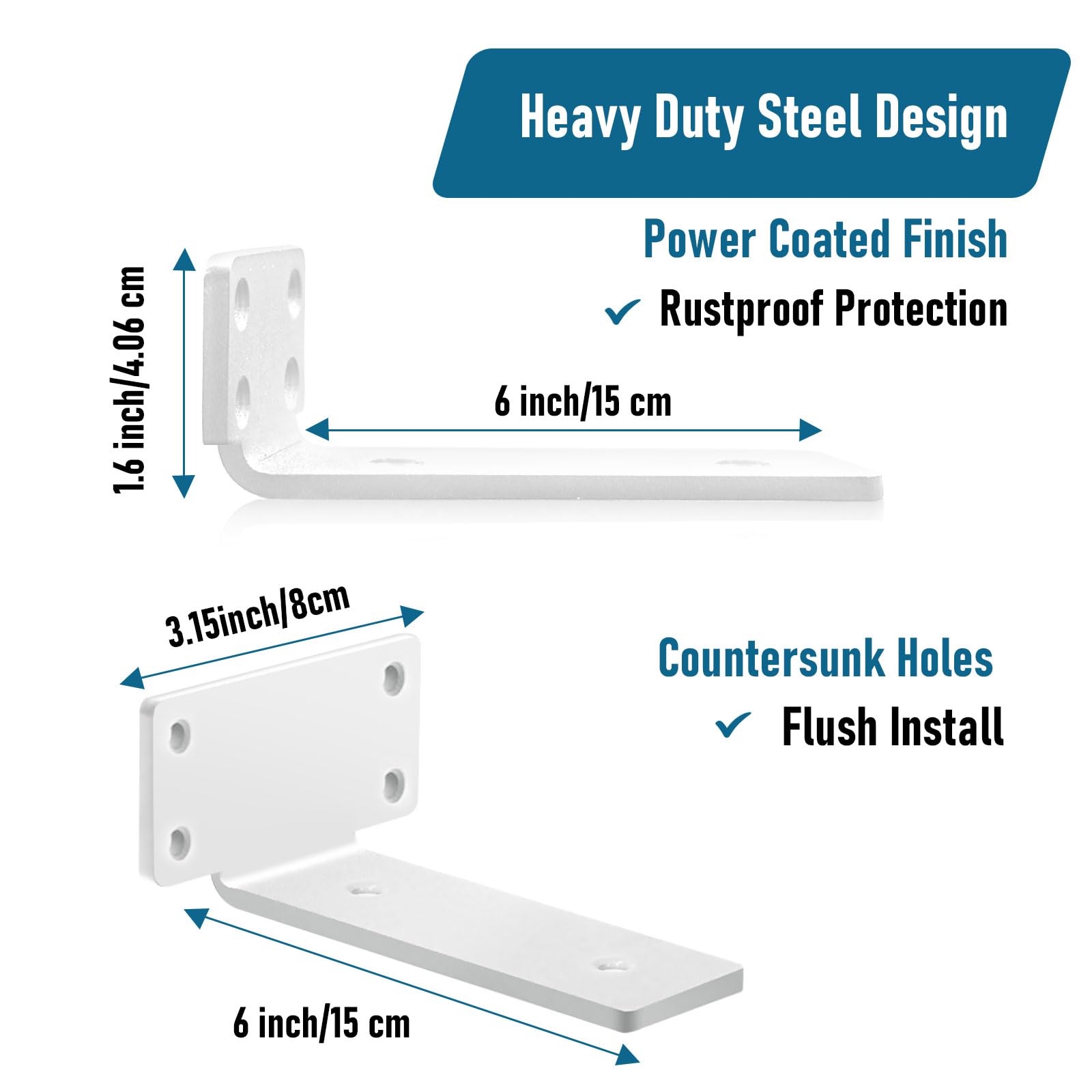 8 Pack Floating Shelf Brackets 15cm, Heavy Duty Metal L Shelf Brackets - Image 2