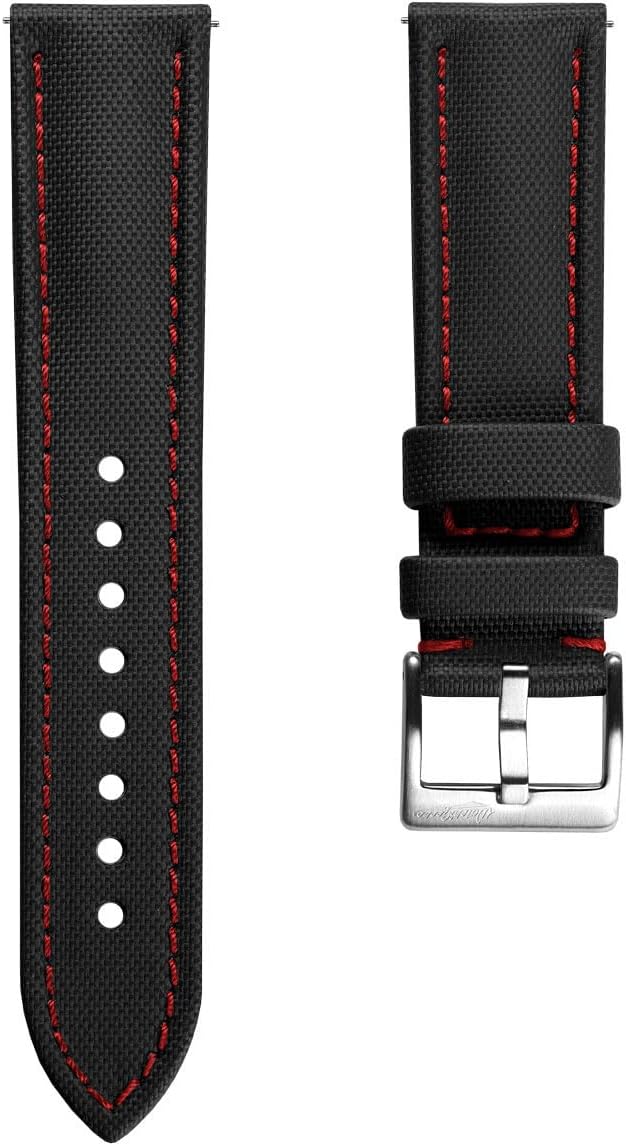Atlas Sailcloth Waterproof Watch Strap – Quick-Release Spring Bars, Brushed Stainless-Steel Buckle, 18mm, 19mm, 20mm, 21mm, 22mm Sizes, 5 Color Options