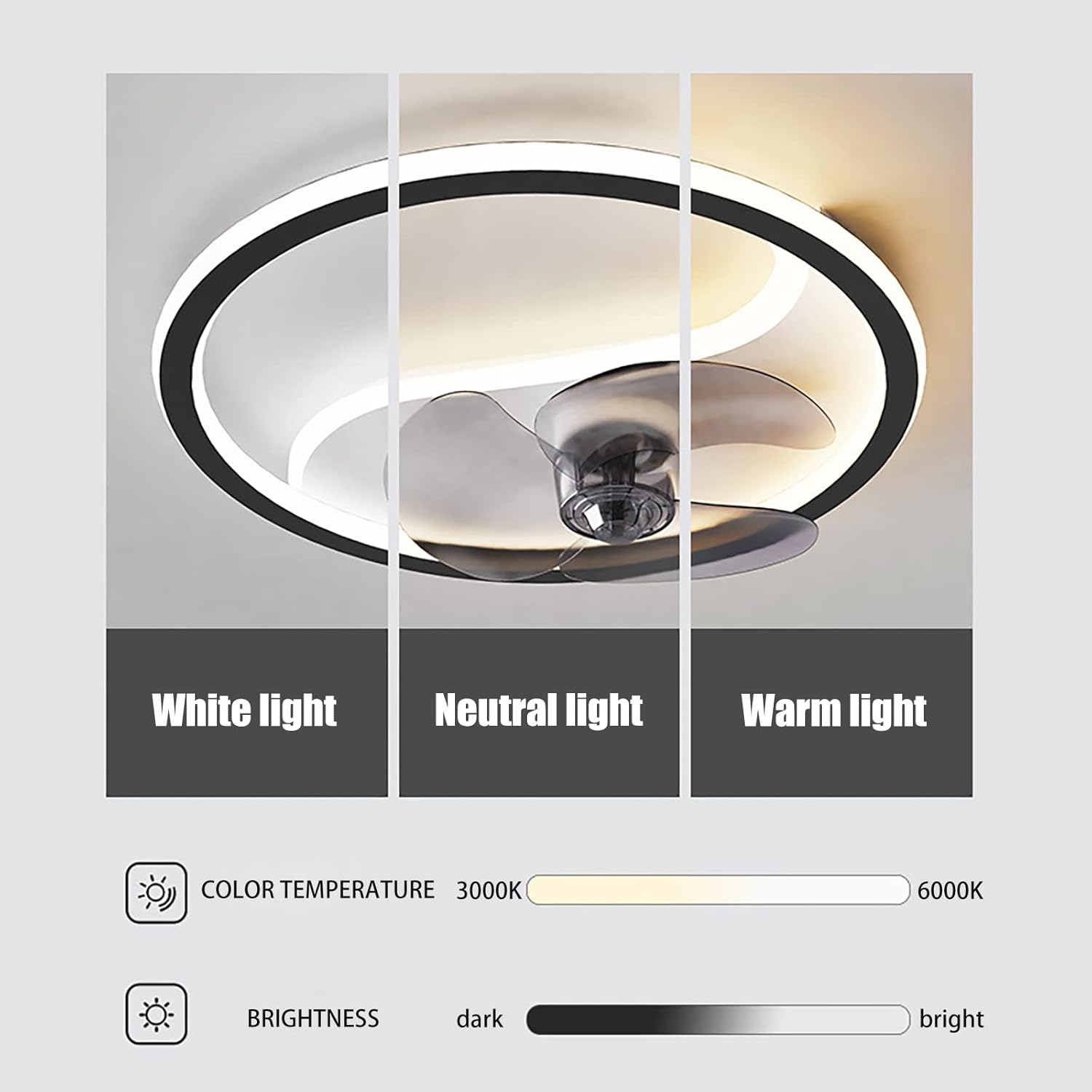 YUEGOO Ceiling Fan Child Ceiling Fans with Lights for Bedroom Ceiling Fans with Lamps,Silent in Lighting Fan Light Dimmable Modern Ceiling Fan/Black