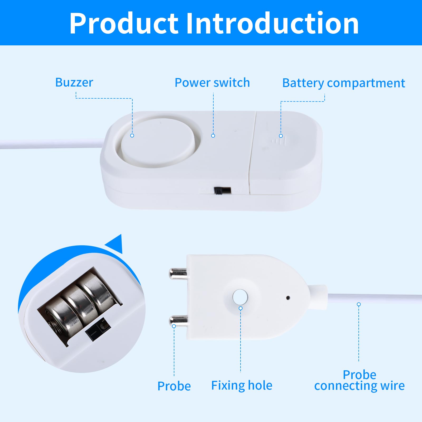 Detector inteligente de fugas de agua, alarma ajustable de 120 dB para el hogar, sensor de agua para sótano, alerta de fugas de agua, 3 unidades