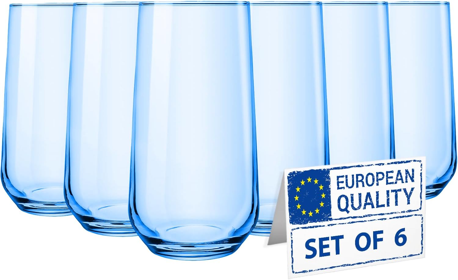 Amazon.com | Biandeco Blue Drinking Glasses Set of 6 | 16 oz Blue Glass ...