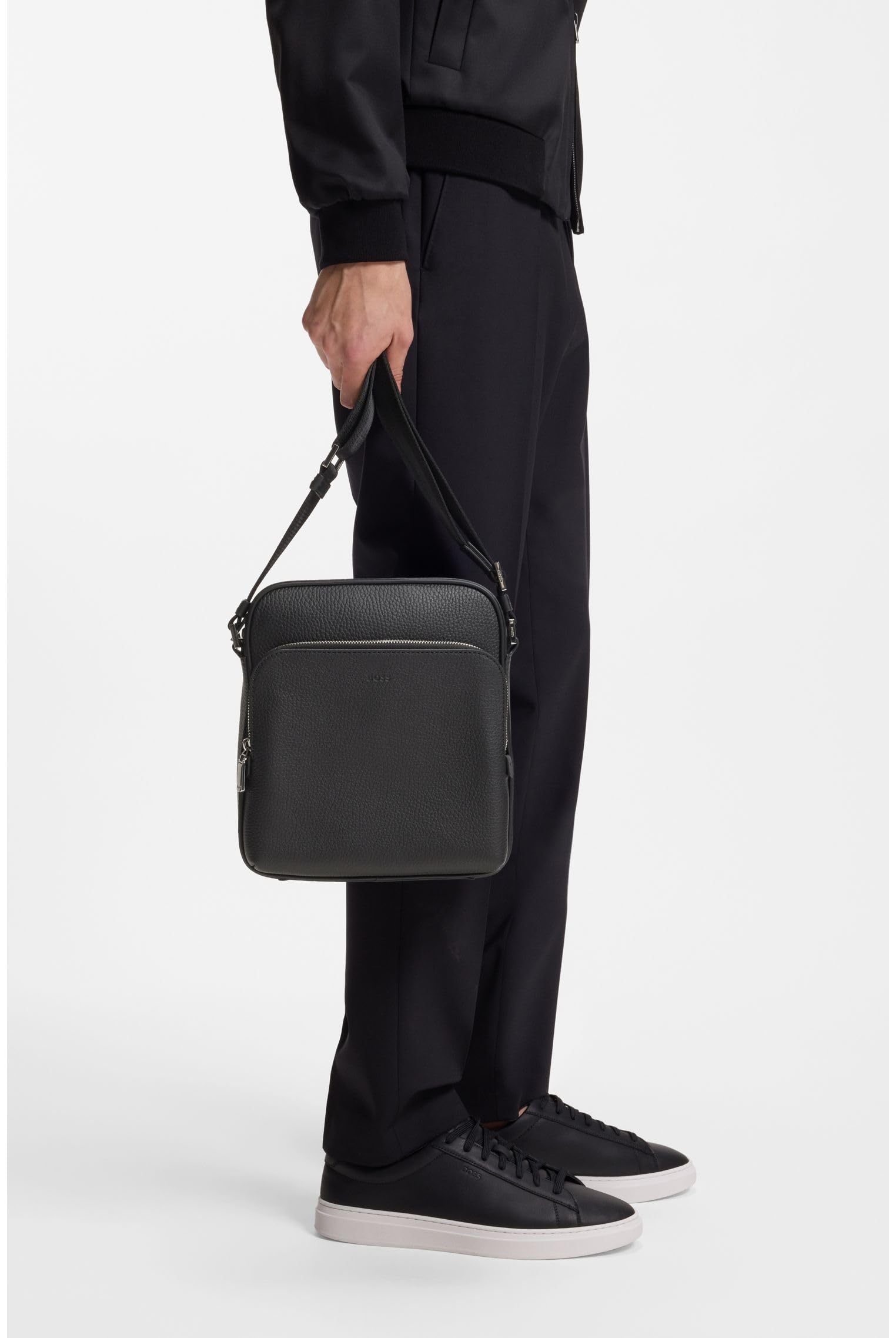 BOSS Hommes New Crosstown NS Zip Sac reporter en cuir italien à grain naturel
