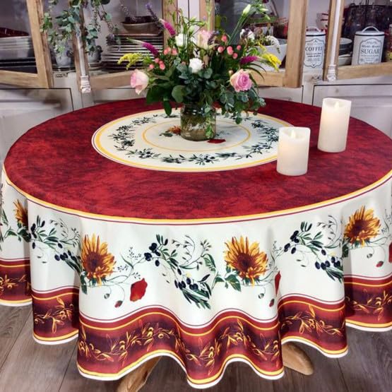 Générique Nappe Ronde provençale Terracotta Naturel 1m80 Polyester Anti Tache et Infroissable