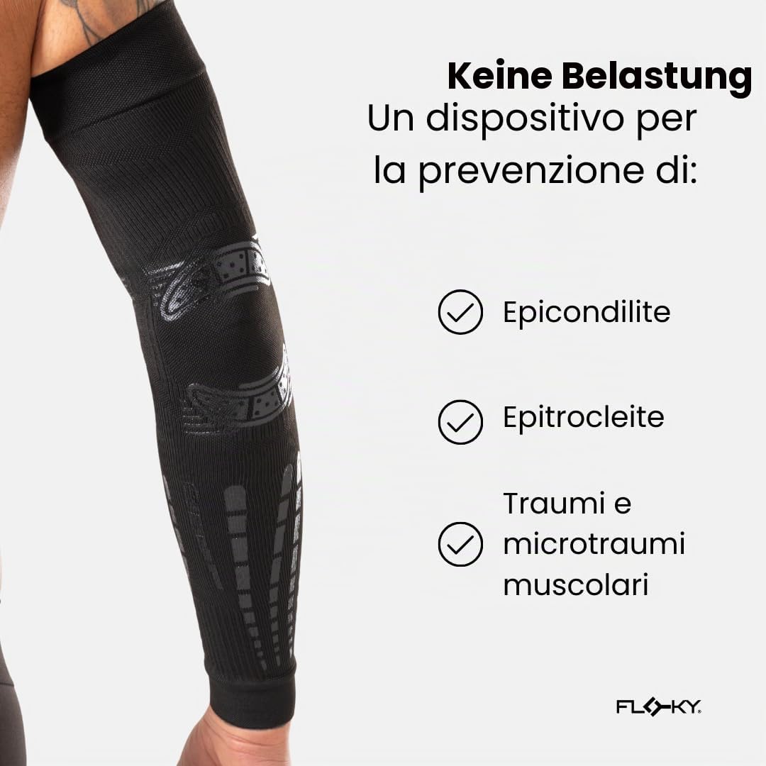 FLOKY 1 Stk. Armbandage No Strain Evolution Multisport. Tennis, Padel, Basketball. Reduziert Vibrationen, unterstützt Ellbogen und Unterarm. Kompressions-Armbandage, stabilisiert Sehnen und Muskeln