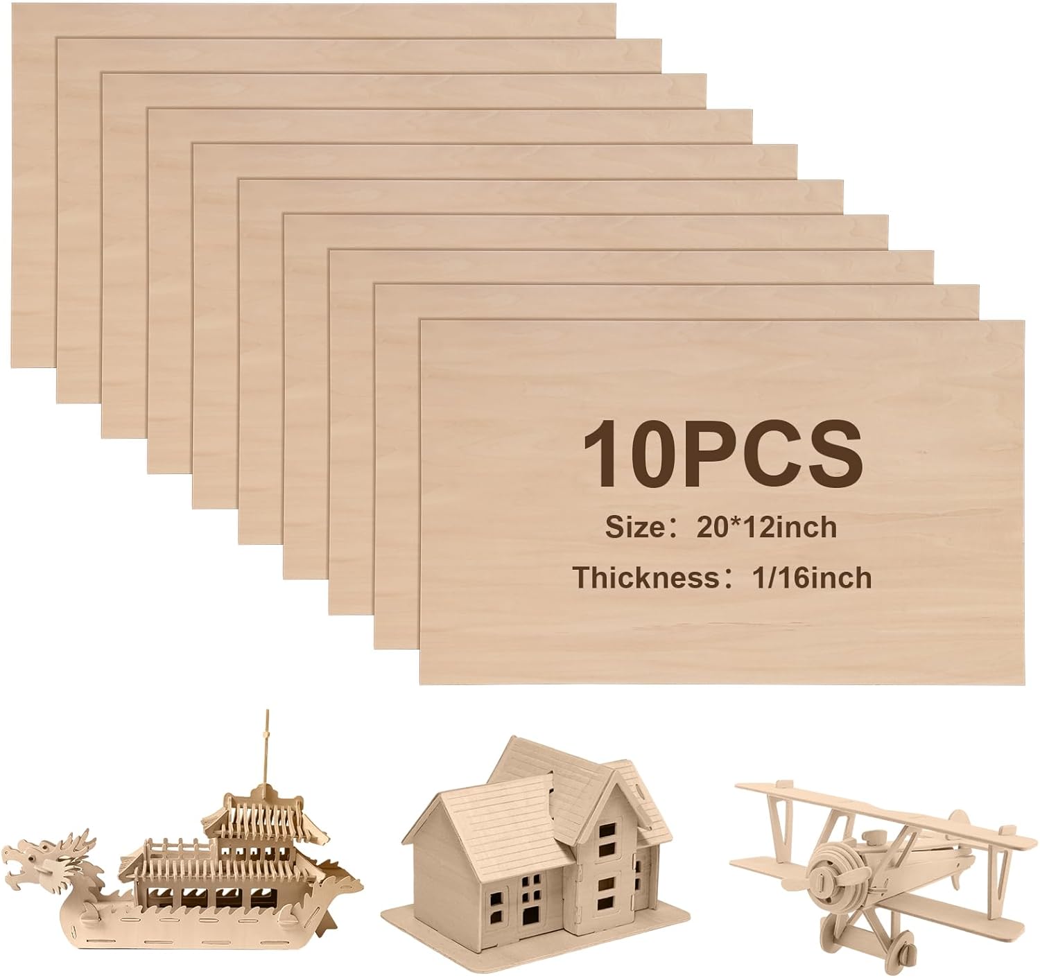 Sasylvia Balsa Wood Sheets 12 x 20 x 1/16 Inch Basswood Sheets for Crafts Plywood Unfinished Wooden Boards Rectangular Wood Planks for DIY Models Projects Drawing Laser Cutting