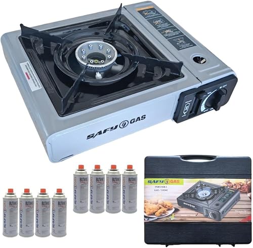 BDZ-155A-Grey 2.5kW Portable Butane Camping Stove with 8 Canisters, Grey