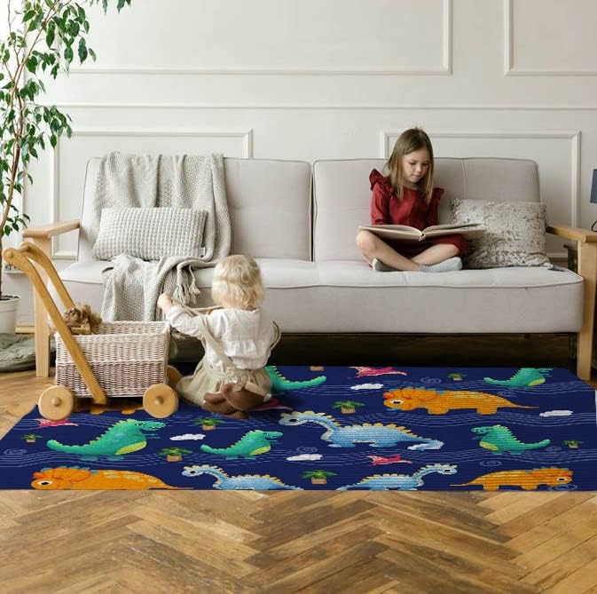 Cartoon Dinosaur Rugs for Boys Bedroom Kids Area Rug Dinosaur Room Decor Boys Playroom Rug Kids Carpet Playmat Non Slip Crystal Polyester Dinosaur Rug for Playroom Living Room 59"*39" 7 61HB89e6UYL. AC