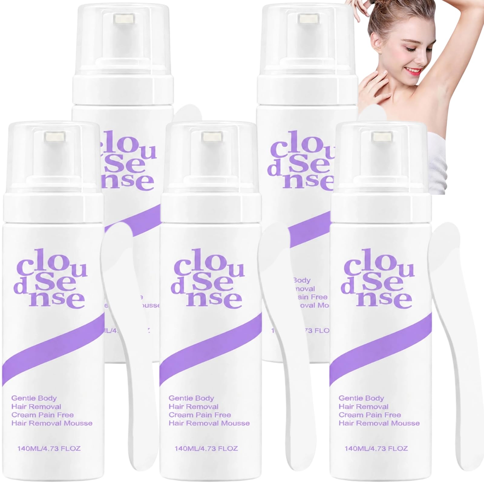 Cloud Sense Haarentfernungs-Sprühschaum, schmerzfreie Haarentfernungscreme für empfindliche Haut, seidig-glatter Haarentfernungsschaum für Frauen, sanfter, makelloser Haarentferner mit Aloe (5pcs)