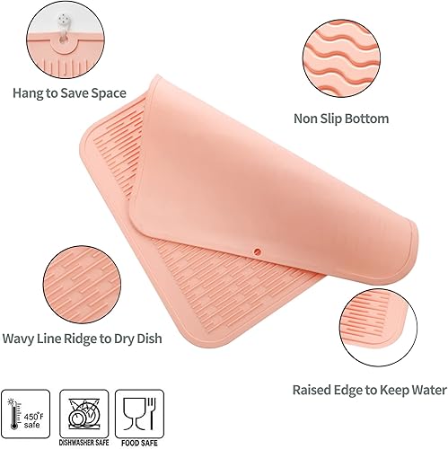 Miniatura 3 de MicoYang Tapete de silicona para secado de platos para múltiples usos, fácil de limpiar, ecológico, resistente al calor para encimera de cocina o