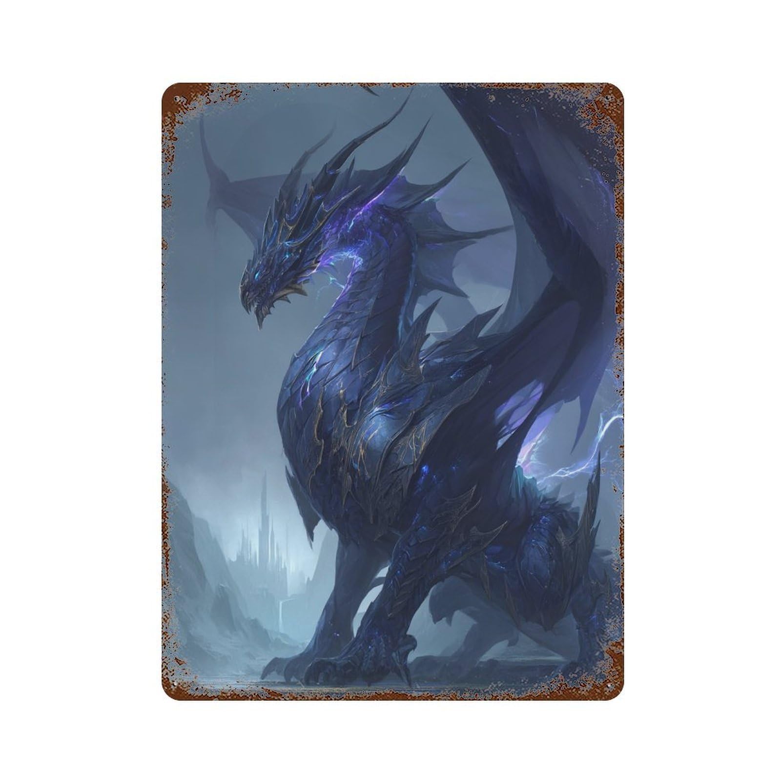 Decorative Tin Sign with Dark Dragon Fantasy Artwork -4 Design 15.7"x11.8", for Garage, Bar And Workshop Decor, Farmhouse Wall Decor