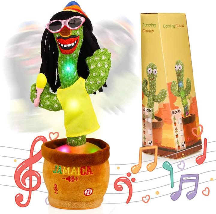 Dancing Jamaican Cactus Talking Cactus Toys for Baby, Funny The Cactus Repeats What You Say，Electric Speaking Cactus Baby Toys,Singing Cactus Gift for Babies,Valentines Day Decor Toys