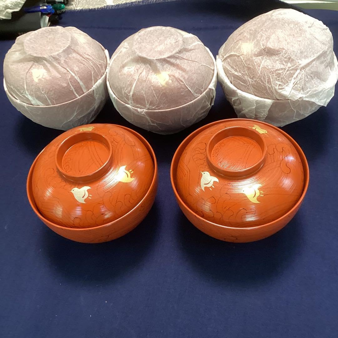 しろ　木製洗朱波千鳥椀5客　　新品未使用 しろ様専用 木製洗朱波千鳥椀5客 新品未使用