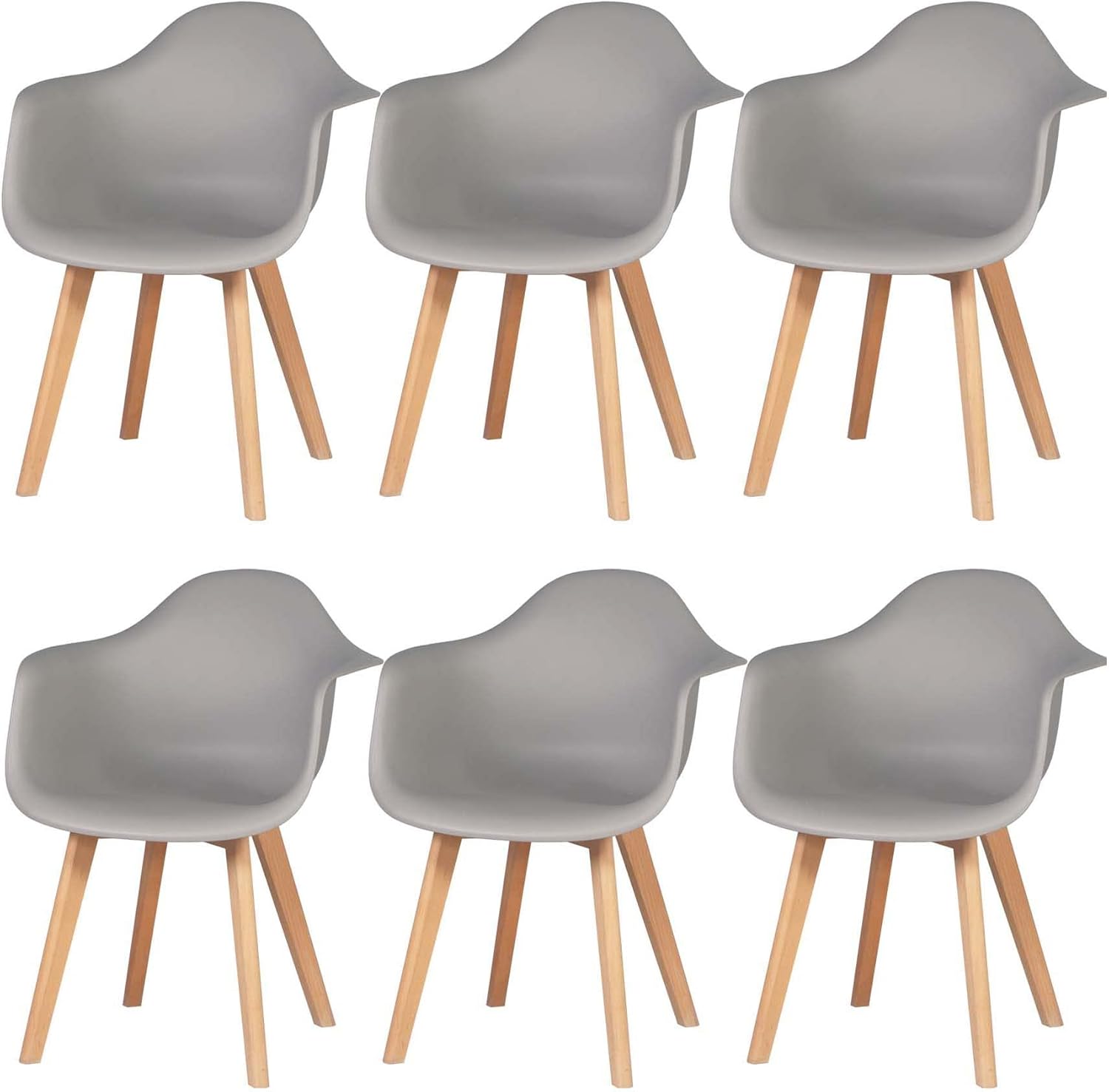 BenyLed Pack de 6 Sillón Tower Silla de Comedor Silla Escandinava, Pata Madera de Haya, Estilo Nórdico (Gris)