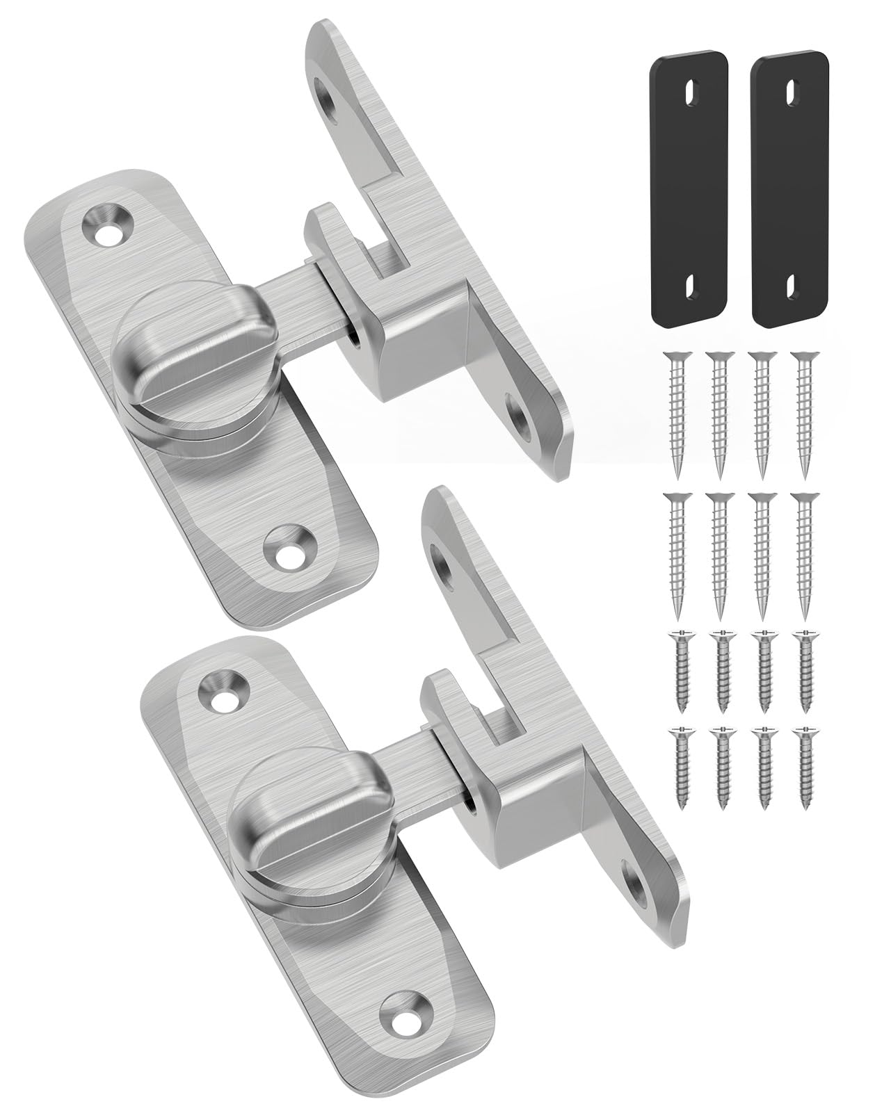 90/180 Degree Barn Door Latch Lock with Spacer, Silver, 2 Pack