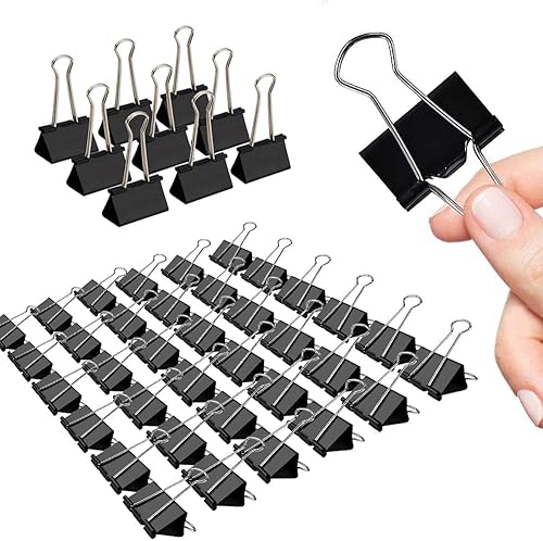 Clips medianos para carpeta, paquete de 72, 1-14 pulgadas, estándar 1.260 in, negro, capacidad de 0.6 pulgadas, clips medianos de 1.25 pulgadas,
