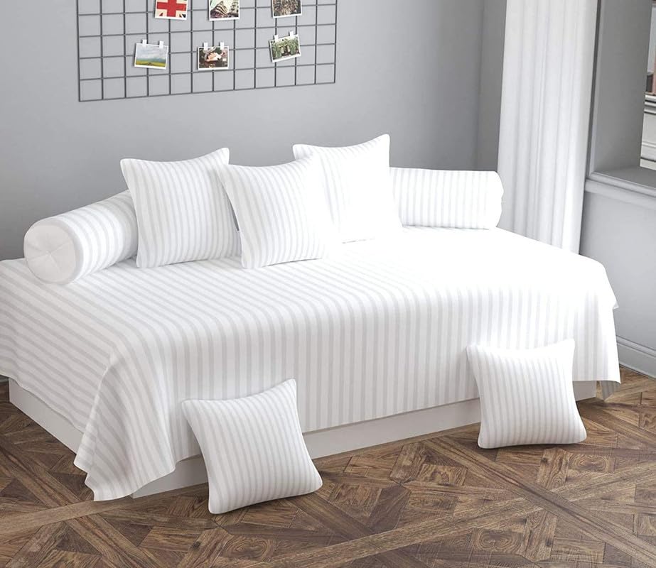 Evan Beautiful Solid Satin Stripe Diwan Set Covers 8 Pieces Stripe Design Standard Diwan Set with 1 Single Bedsheet Size 60X90, 5 Cushions Covers and 2 Bolster Covers (Wine Color)-image-28