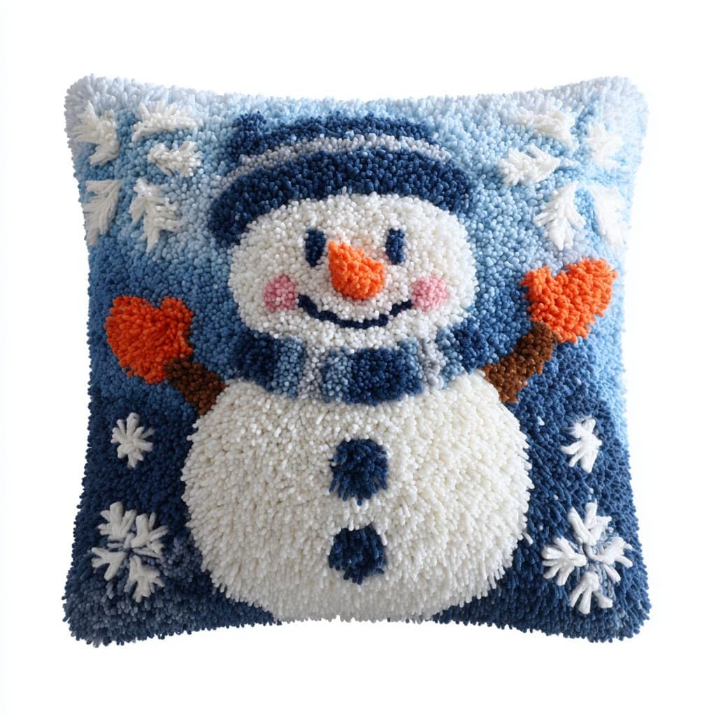 WallustrioaW Latch Hook Kits Pillow,Snowman Pattern