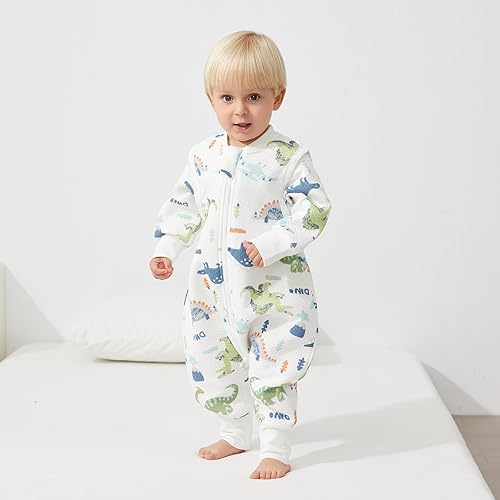 Miniatura 2 de Duomiaomiao Saco de dormir unisex para bebé con pies, para todas las estaciones, 1.5 TOG, manga larga, ligero y transpirable, saco de dormir para