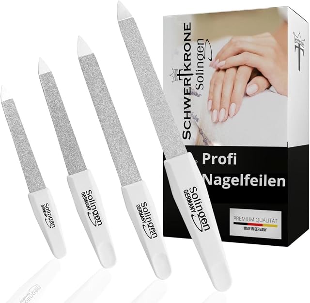Schwertkrone Wysokiej jakości pilniki do paznokci/Solingen 4-częściowy zestaw pilników do paznokci szafirowych, drobny/gruby w 4 rozmiarach / manicure i pedicure