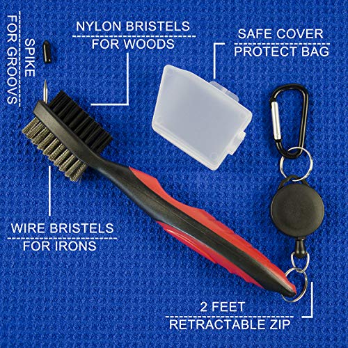 Perfshot Microfiber Waffle-Weave Golf Towel With Golf Club Brush | 16"*24" Towel | Multi-Use Groove Cleaner (Blue Towel + Blue Brush) #TOP5