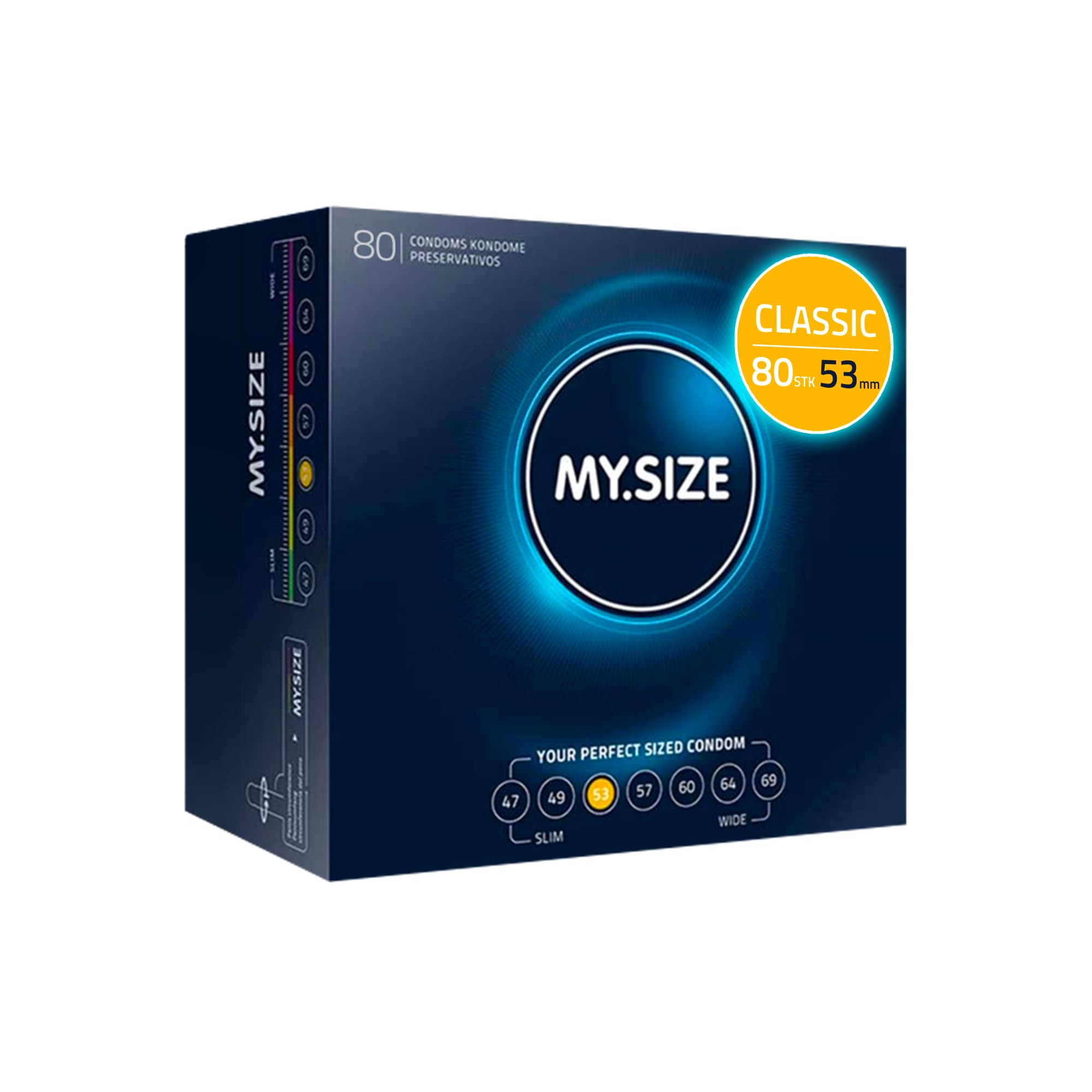 MY.SIZE Classic Kondome Größe 3 | 53 mm Breite | 80 Stück Megapackung | extra dünn | gefühlsecht hauchzart | dünne 0,07 mm Wandstärke