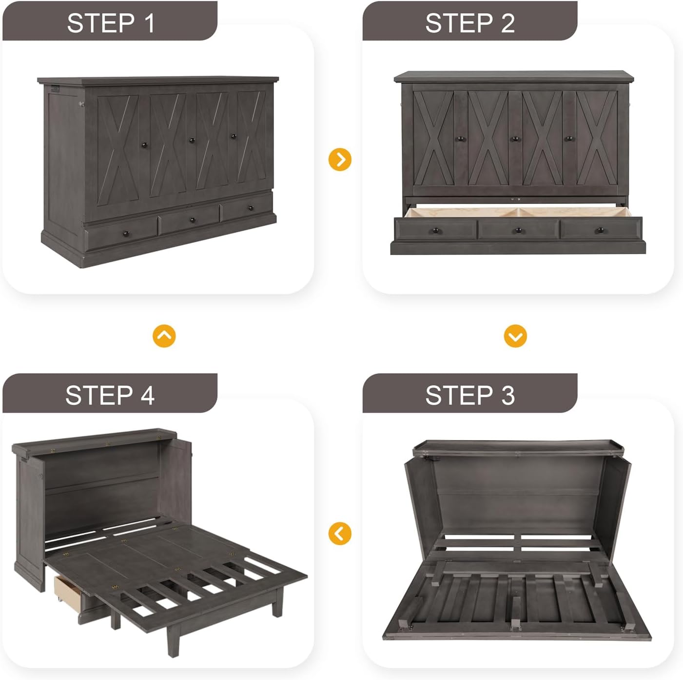 Detailed dimensions of the Linique Full Size Murphy Bed in both cabinet and extended bed configurations.