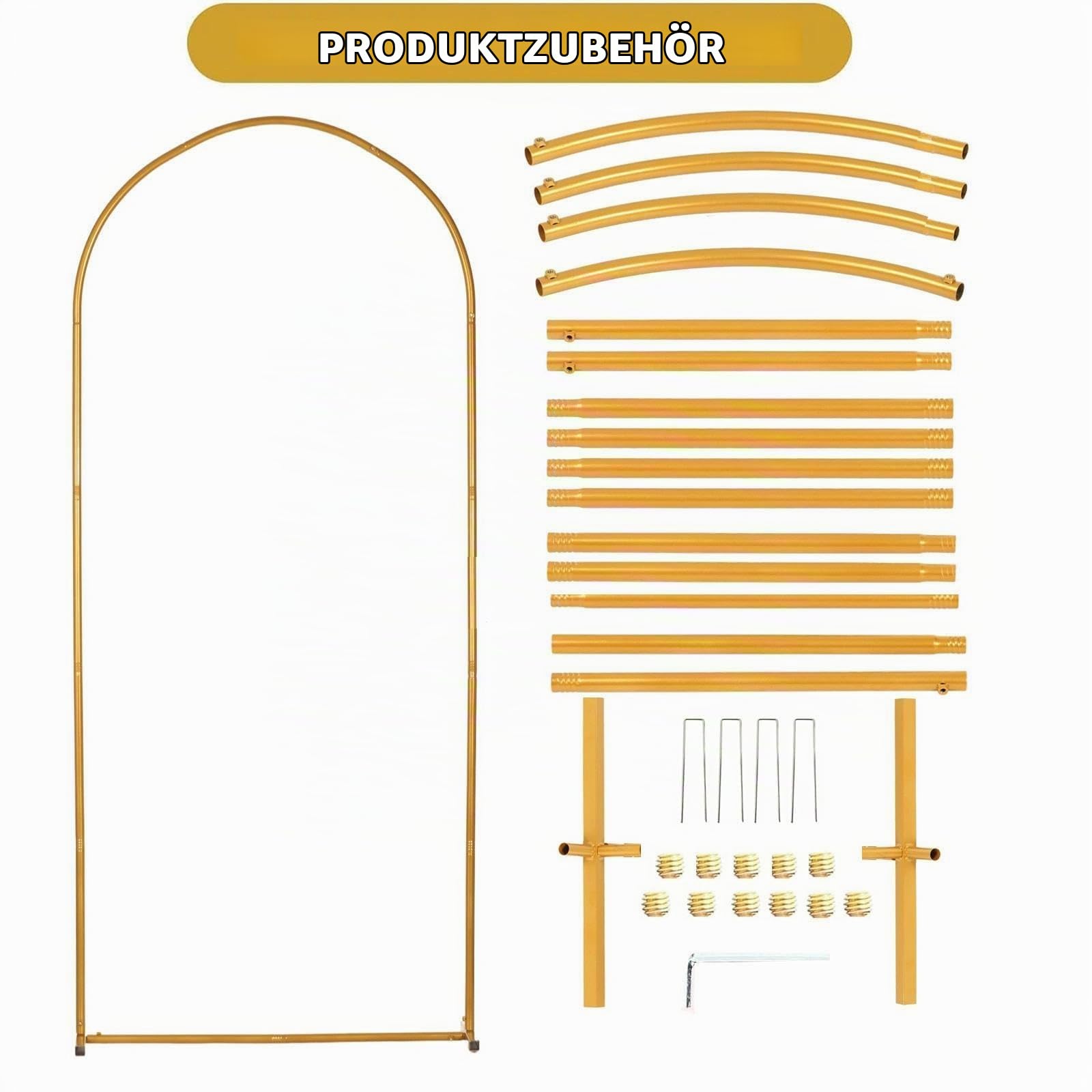 2m Gold Hochzeitsbogen, Metallbogen Hintergrund Ständer für Party | Ballonbogen Ständer mit stabiler Basis, Passt zu Hochzeiten, Geburtstagen und Eröffnungsfeiern (1x2m)