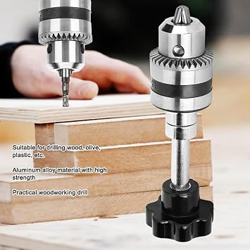 Aluminum Alloy Drill Chuck with Wrench 1.5-10mm Clamping Range Woodworking Drill Tools Hand Twist Keyless Chuck for Woodworking