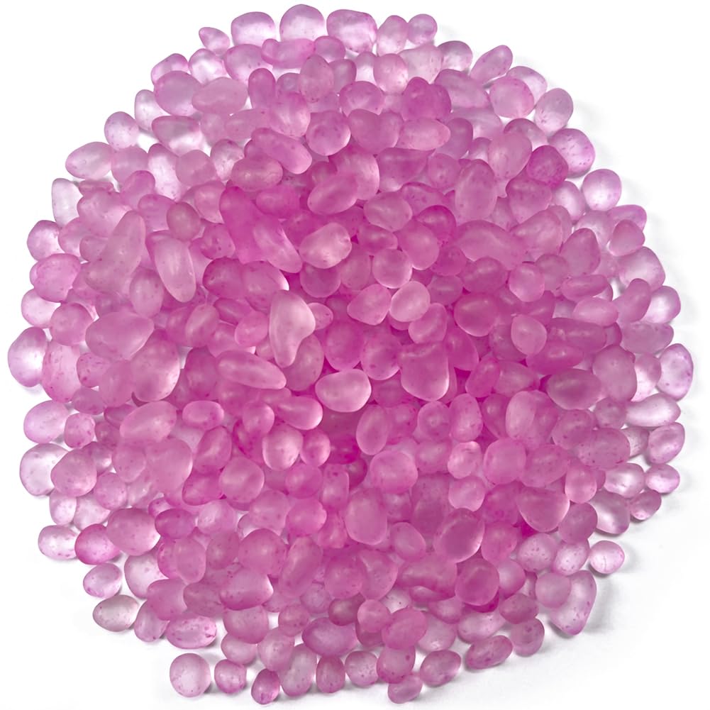 Glass Stones, 0.85LB/385g Rose Pink Glass Rocks for Vase, Aquarium Pebbles for Fish Tank, Sea Glass Rocks for Vase Filler Craft