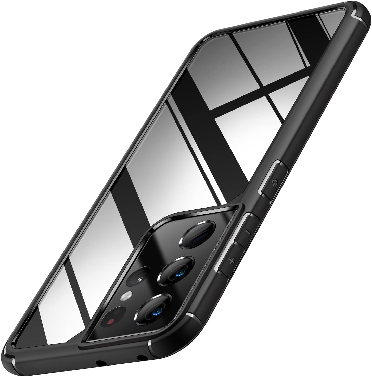 TENDLIN Compatible with Samsung Galaxy S21 Ultra Case Crystal Clear Hard Back Soft Bumper Protective Case (Black)
