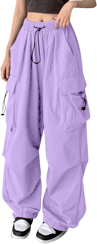 Plus Size Cargo Pants Women Lightweight High Waisted Parachute Pants Trendy Y2K Cargo Sweatpants Joggers