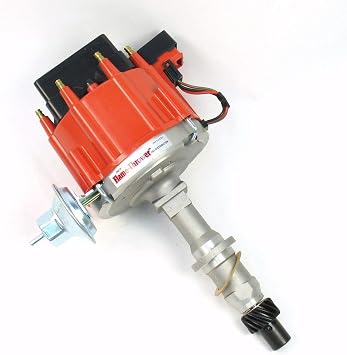 PerTronix Flame-Thrower Street Strip HEI Distributor - Ignition Distributor for Pontiac 301-455 V8 Engines, High Energy 6.9 Amp Module, Red Cap - D1201