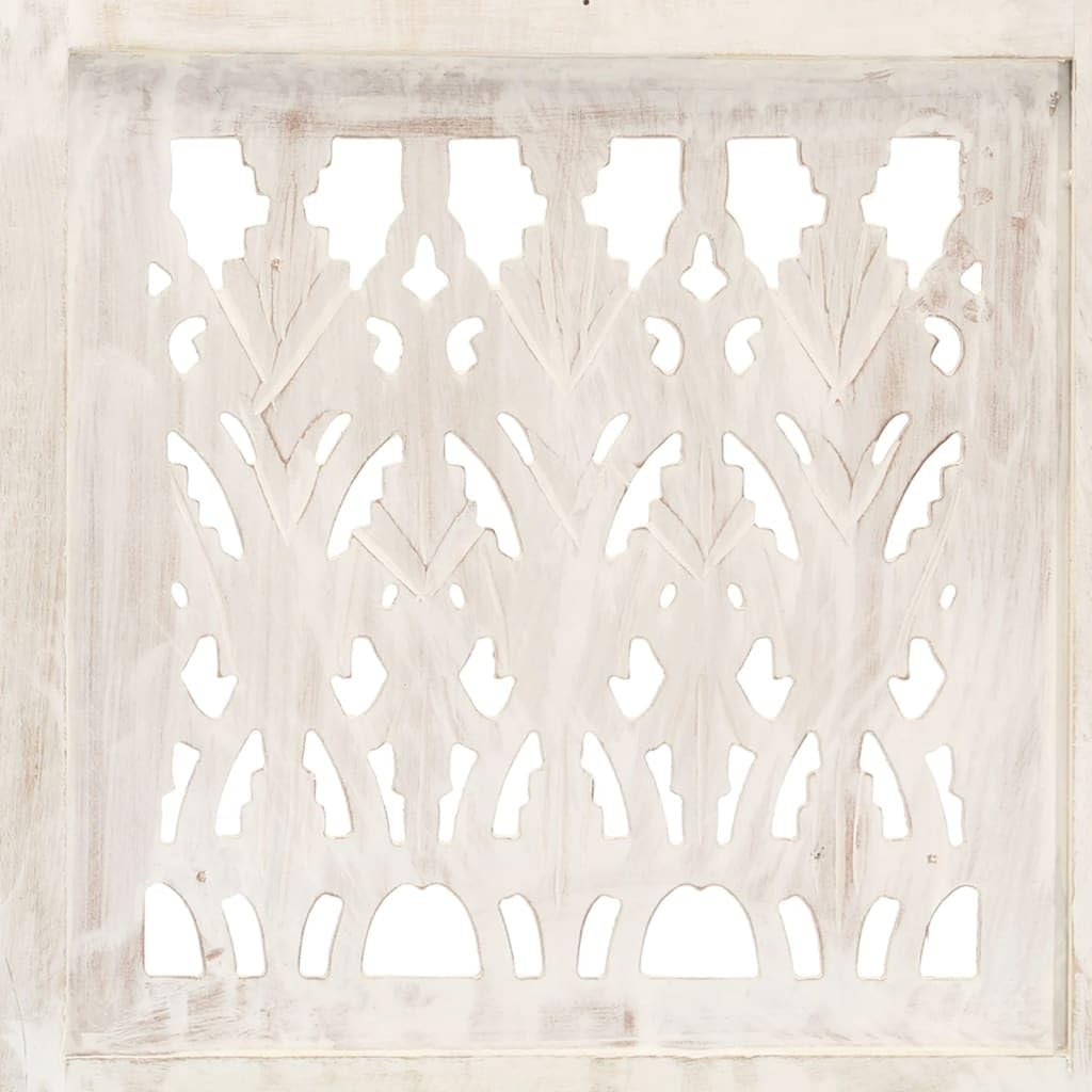 vidaXL Biombo 3 Paneles Tallado a Mano Madera Mango Blanco 120x165 cm