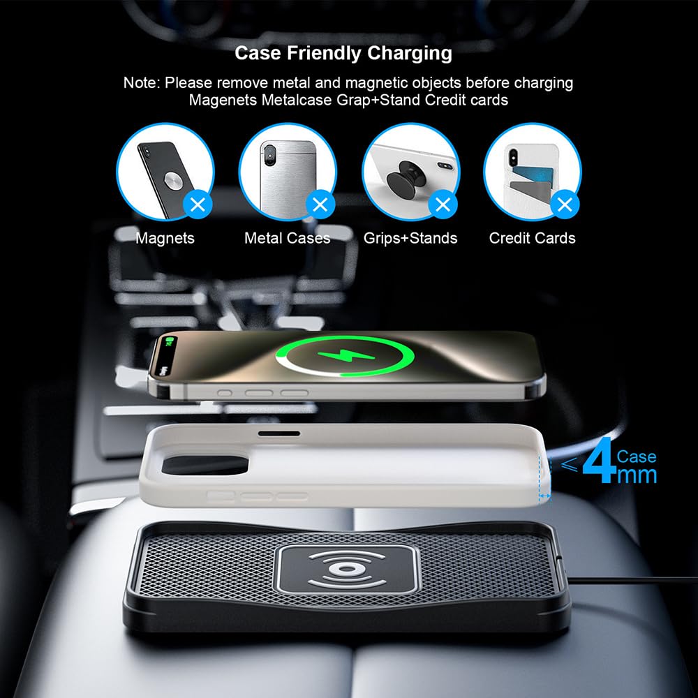 Cargador Inalámbrico Coche para Suzuki S Cross Swift XTU, 20W Alfombrilla de Carga Rápida Antideslizante Cargador Inalámbrico para Coche,B 30cm Cable USB Plug