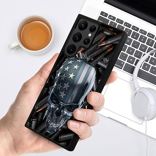 Miniatura 10 de DJSOK Funda compatible con Samsung Galaxy S22 Ultra, funda clásica de grano de madera con bandera de Estados Unidos para Samsung Galaxy S22 Ultra