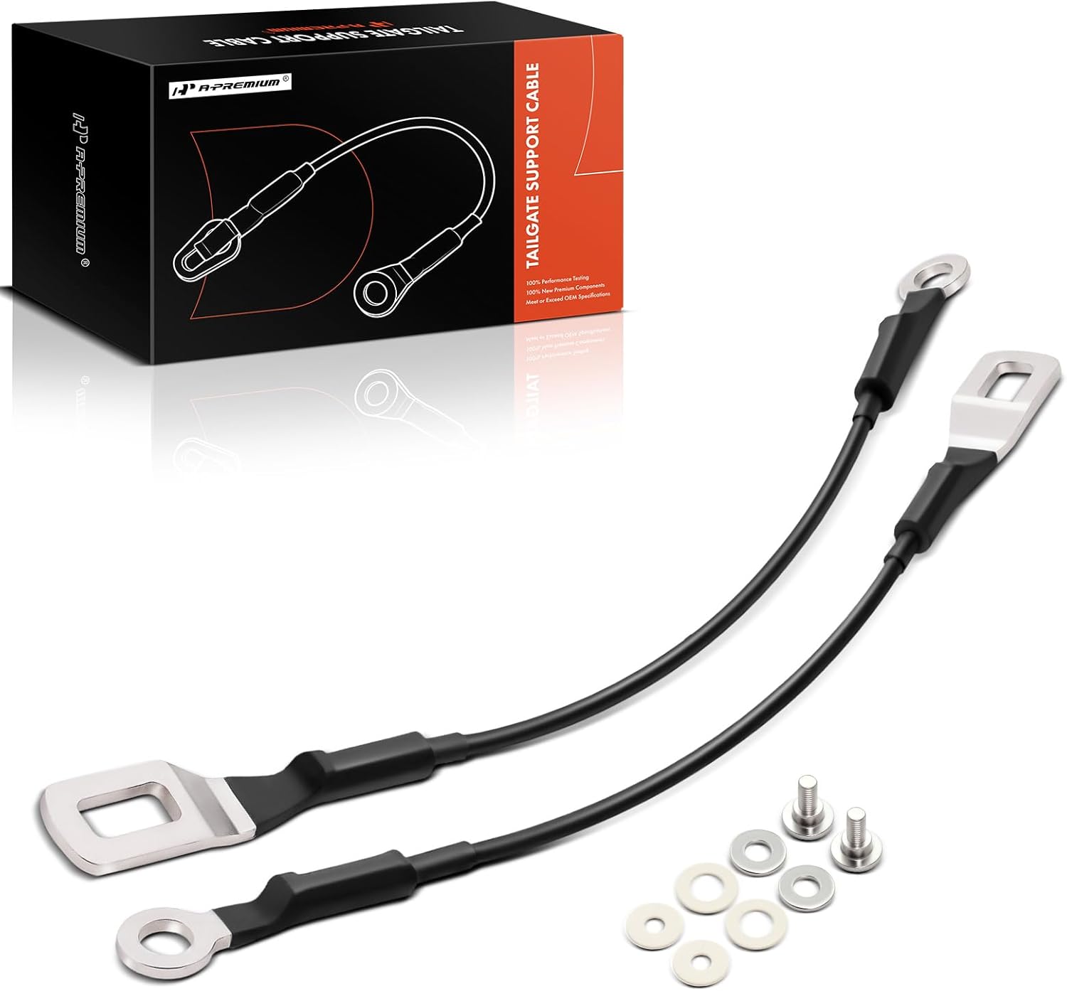 A-Premium Tailgate Support Cable - Compatible with Toyota Tacoma 1995-2004 - Rear Driver & Passenger Side, 14-9/16"(Long), Metal, w/Bolts, 2PCS Set - Replace Parts# 65770-04030, 6577004030