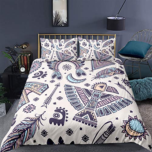 Erosebridal Boho Bedding Set Twin Kids Tribal Duvet Cover For Teen Boys Girls Feather Printed Comforter Cover Set Sun And Moon Pattern Bedding Set With Zipper Ties Birds Pattern Bedspreads #TOP19