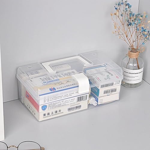 Miniatura 9 de Hemoton Caja de primeros auxilios vacía de plástico Caja de almacenamiento de medicamentos con asa y compartimentos Kit de emergencia familiar