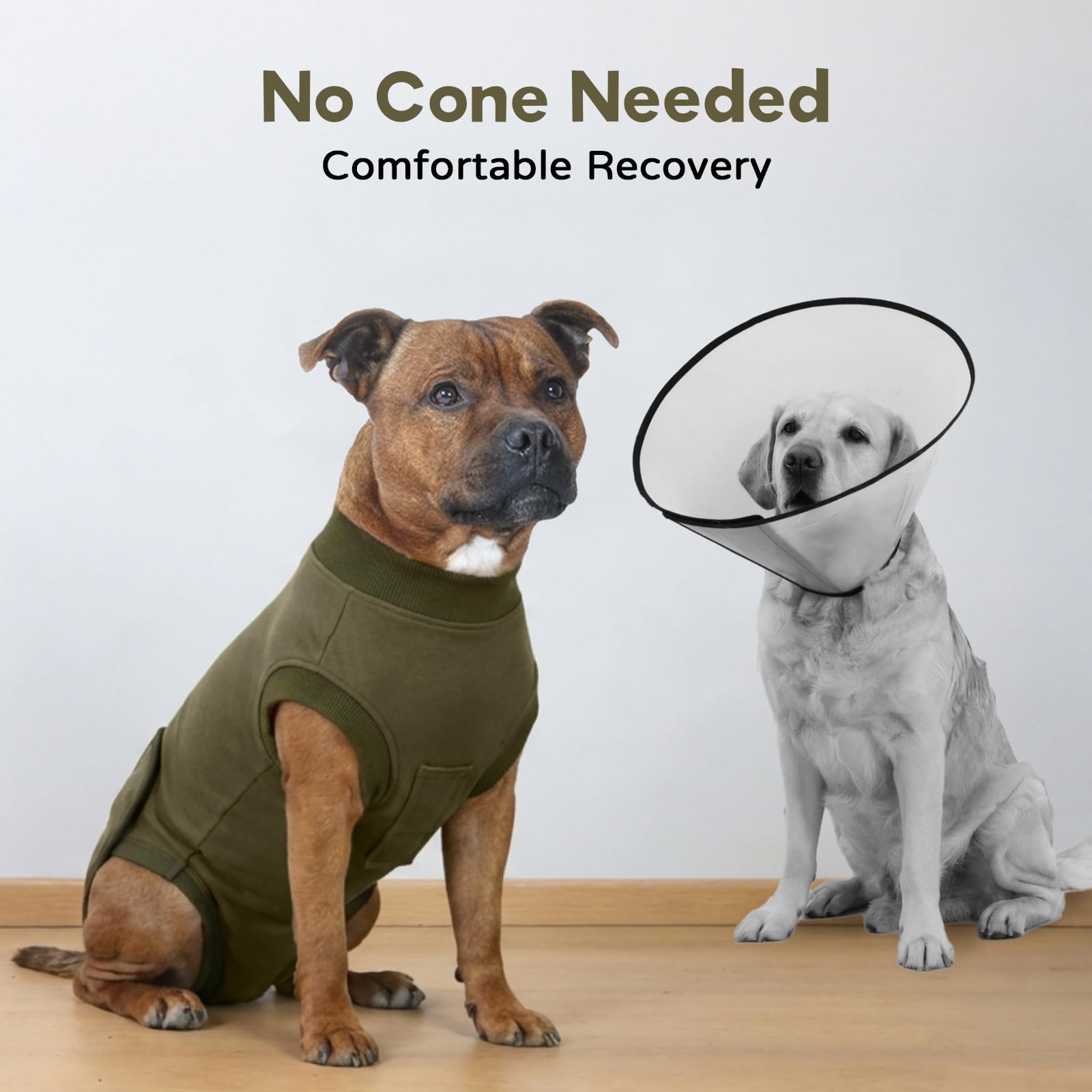 OP Body para perro de castración – Traje quirúrgico para perro | alternativa al cuello | transpirable, suave y elástico | evita lamer y rascar | Para perros y perras, verde ejército XL