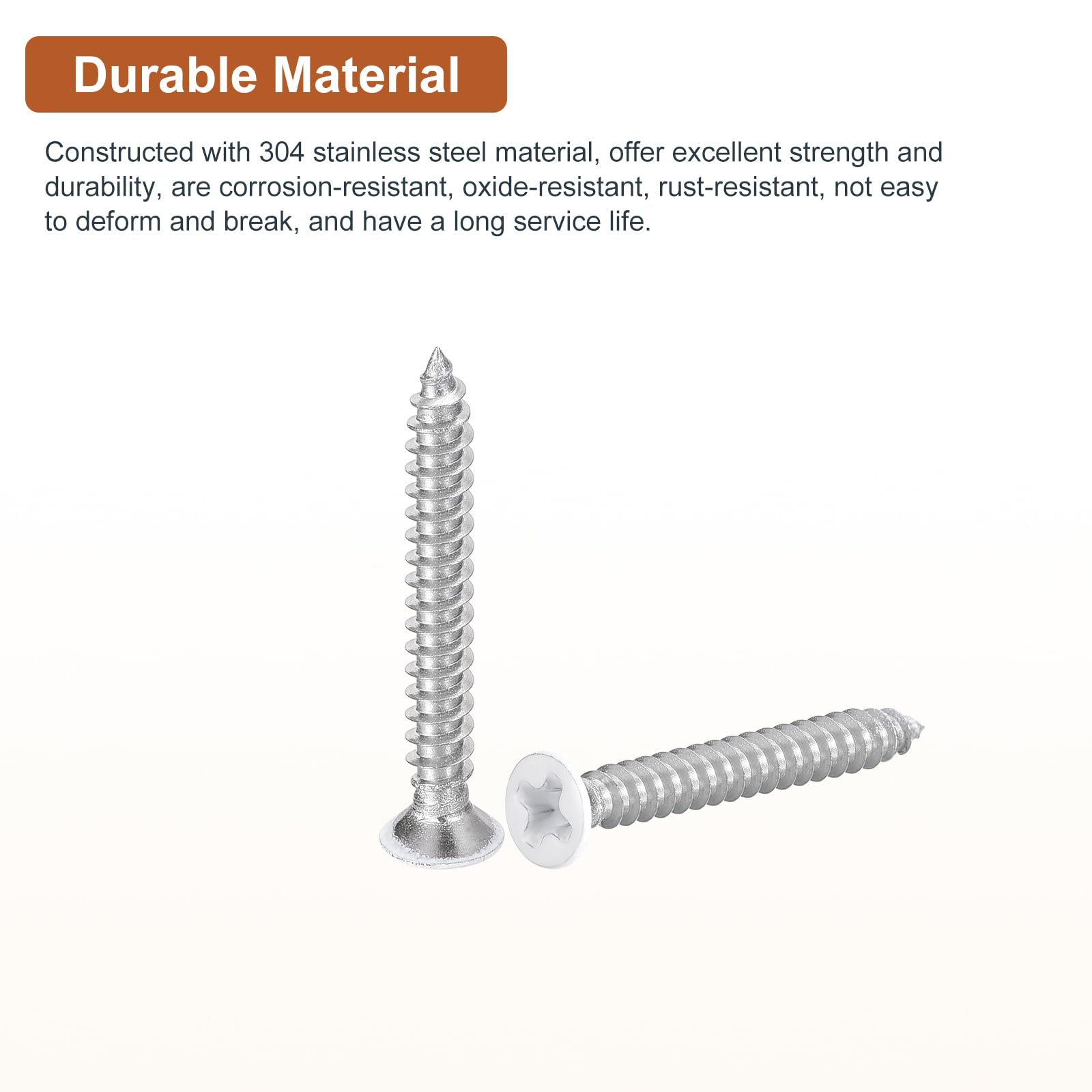 DTGN 50Pcs ST3.5x25mm Flat Head Wood Screws, 304 Stainless Steel White Phillips Self Tapping Screws - Image 3