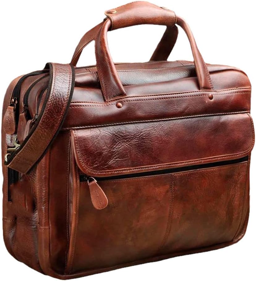 Men Real Leather Antique Briefcase Business 15.6" Laptop Cases Attache Messenger Bags