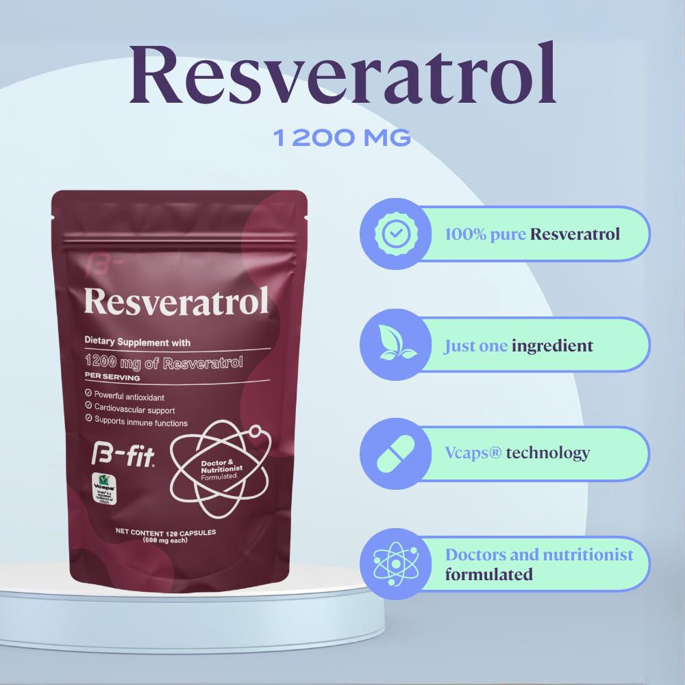 B-fit Resveratrol Supplement, 1200mg Healthy Aging, 120 Vegan Capsules — Amazon image 2