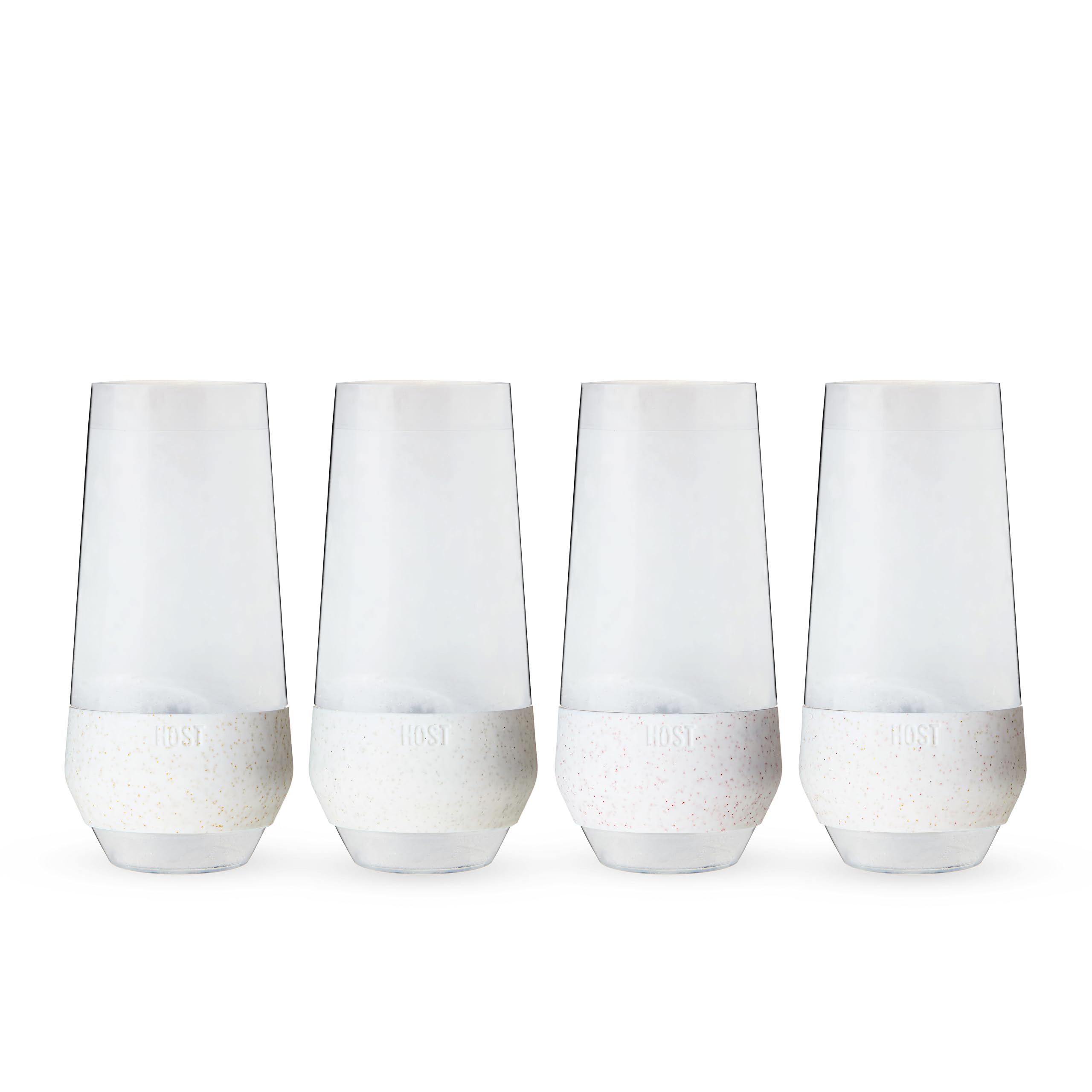 HOST Champagne Freeze Kühlbecher, Doppelwandige, isolierte, gefrierbare Weingläser ohne Stiel mit aktivem Kühlgel | mit isoliertem Silikongriff, 4er-Set, 266 ml (9 oz) – Glitzer (10040)