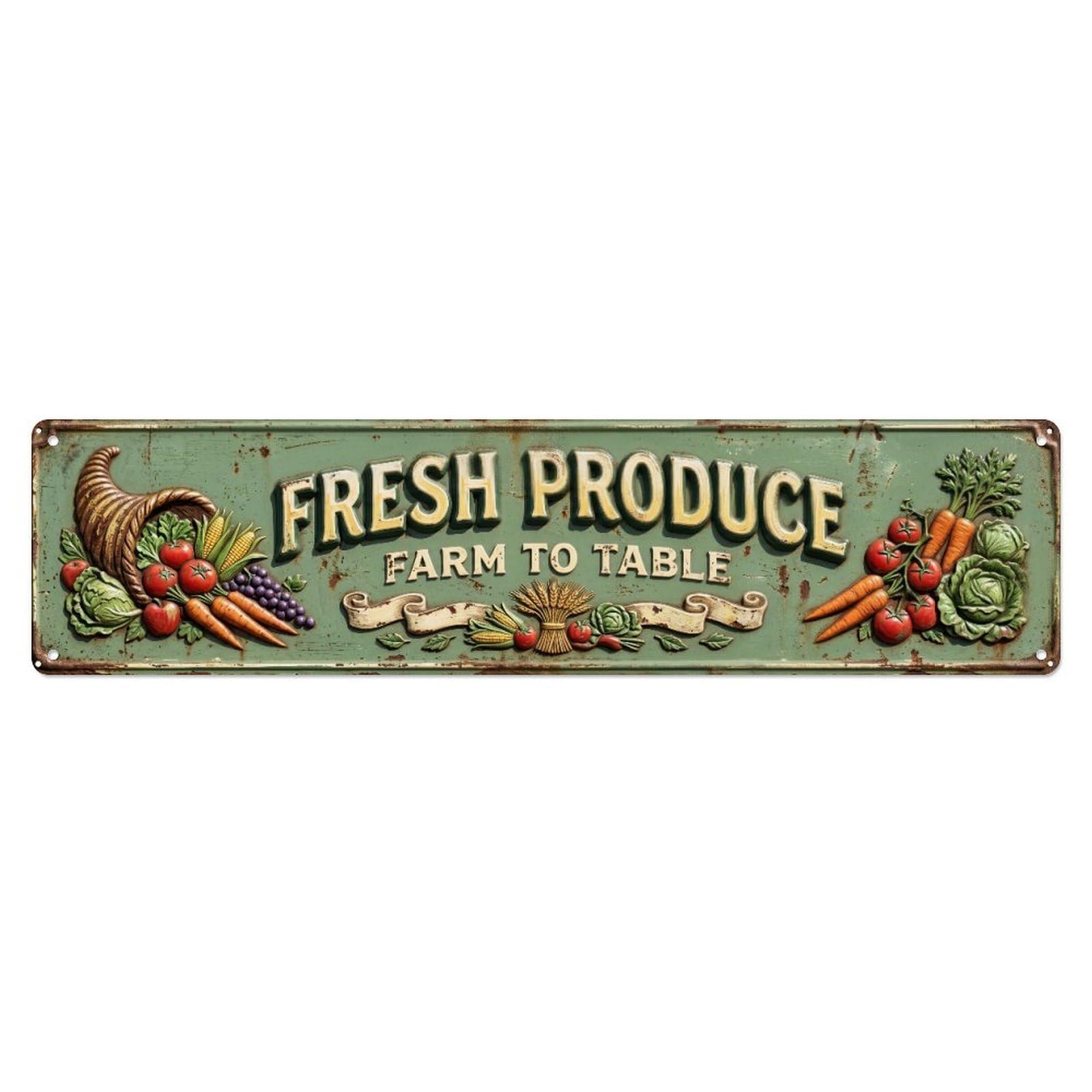 FRESH PRODUCE Seasonal Harvest Metal Tin Skinny Sign Plaque Wall Decor for Cafe, Club Bar, Office, Home Garden Metal Poster 4x16Inch
