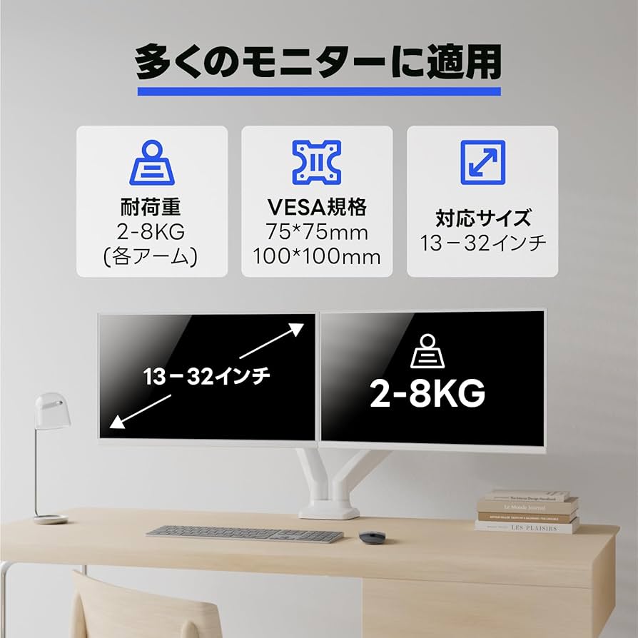 METIYA 省スペースモニターアーム 2画面 ホワイト デュアル Amazon.co.jp: METIYA デュアルモニターアーム 壁掛け 液晶
