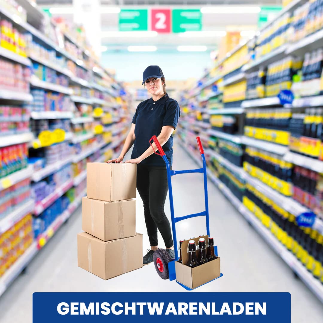 STREND PRO Sackkarre | 200kg Tragfähigkeit Vollgummireifen | Transportwagen für Getränkekisten | Stabiler Stahlrahmen und PU Räd | Handkarre mit Sicherheits Haltegriffen |